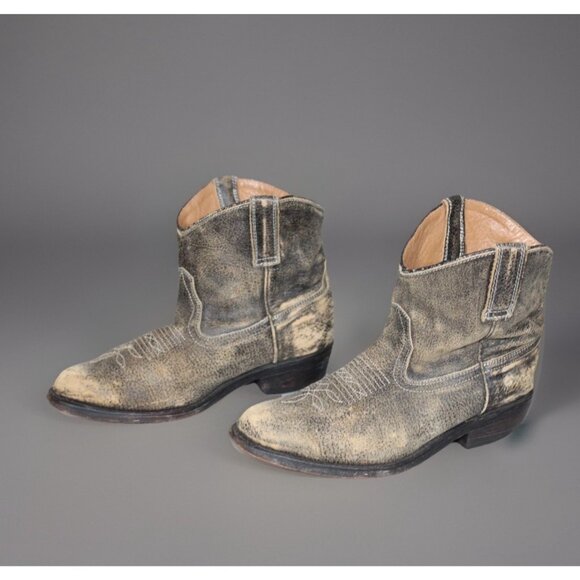 Miz Mooz Carlito Western Boots Sz 7 Gray Tan Distressed Short Cowgirl Booties - Picture 2 of 13